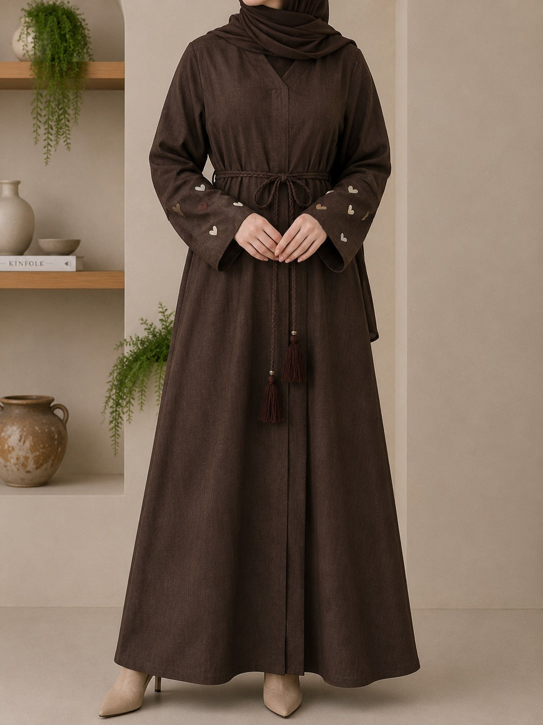 Espresso Heart Abaya Set