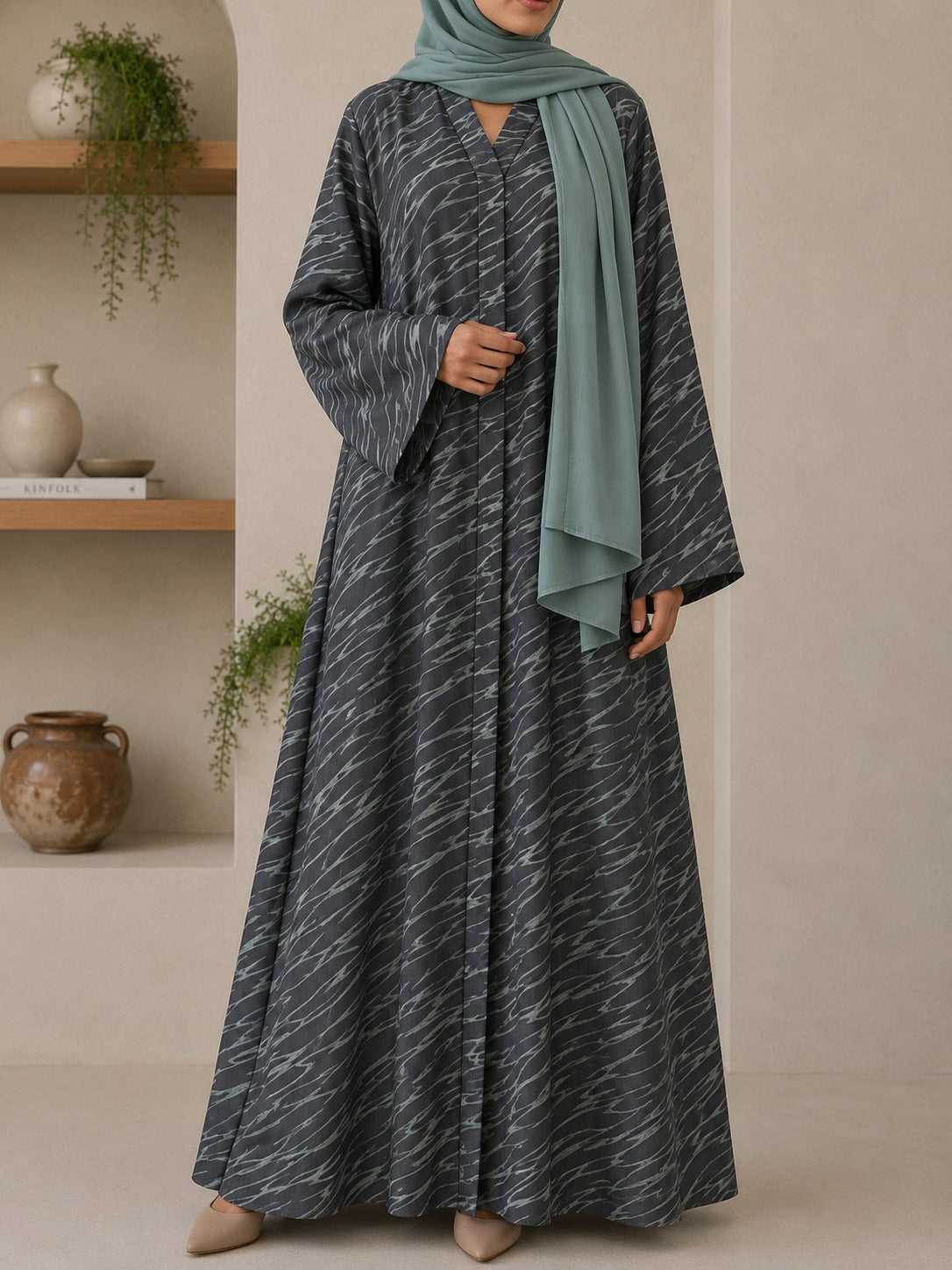 Ink Wave Abaya Set
