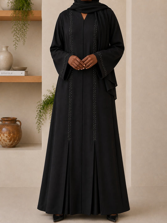 Noir Beaded Pleat Abaya Set