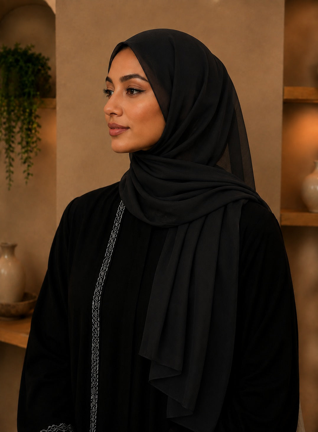 Soft Black Chiffon Hijab