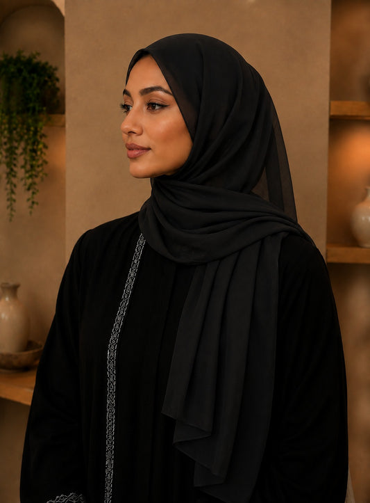 Soft Black Chiffon Hijab