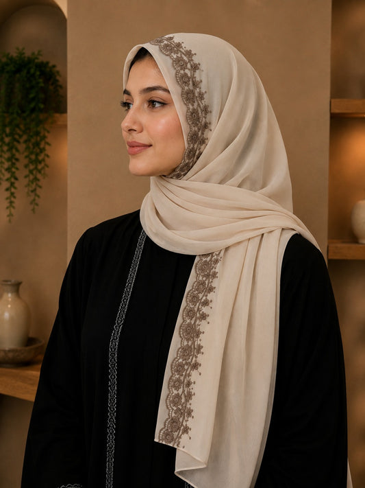 Floral Chiffon Embroidered Hijab