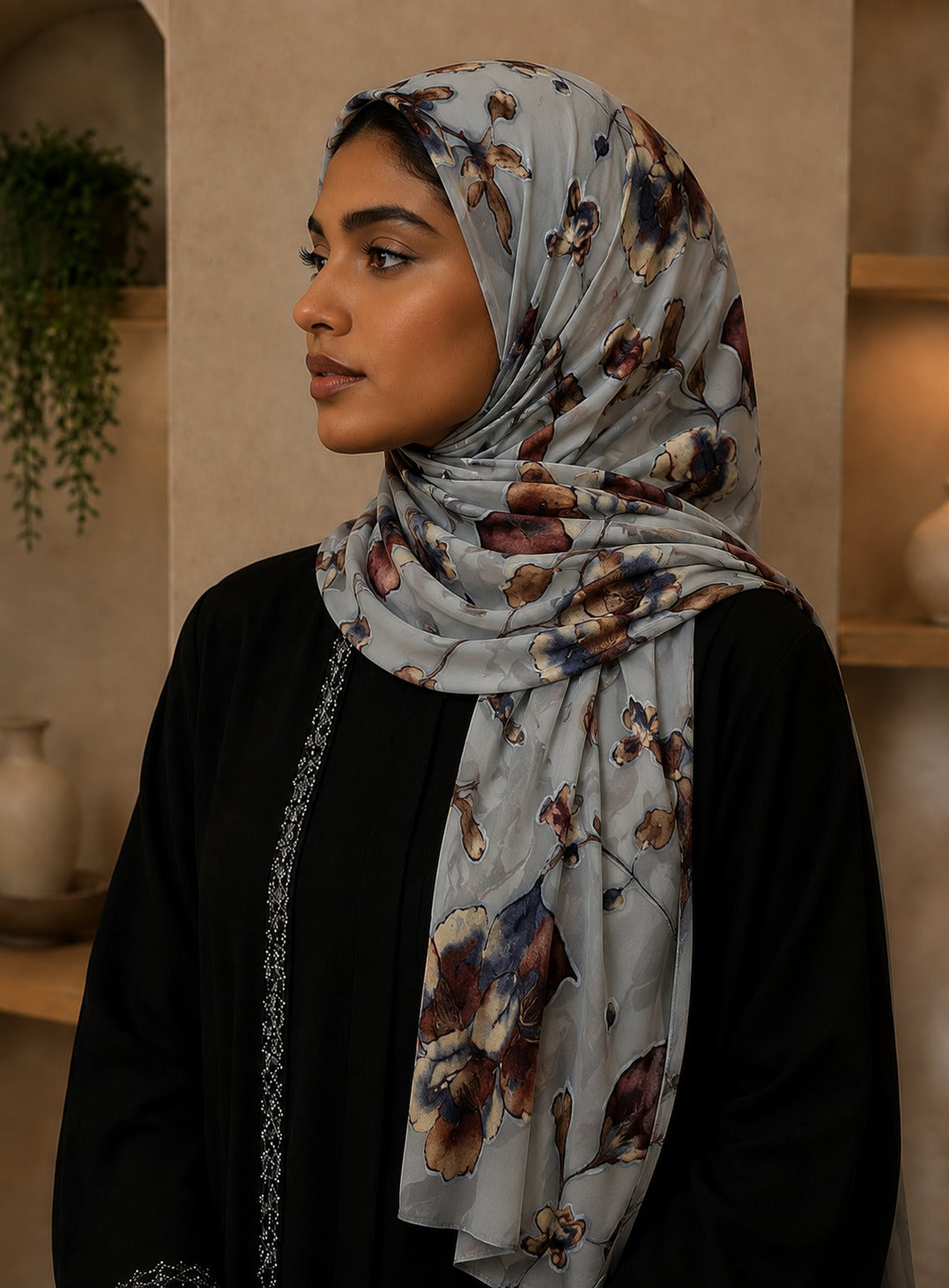 Vintage Bloom Patched Velvet Hijab